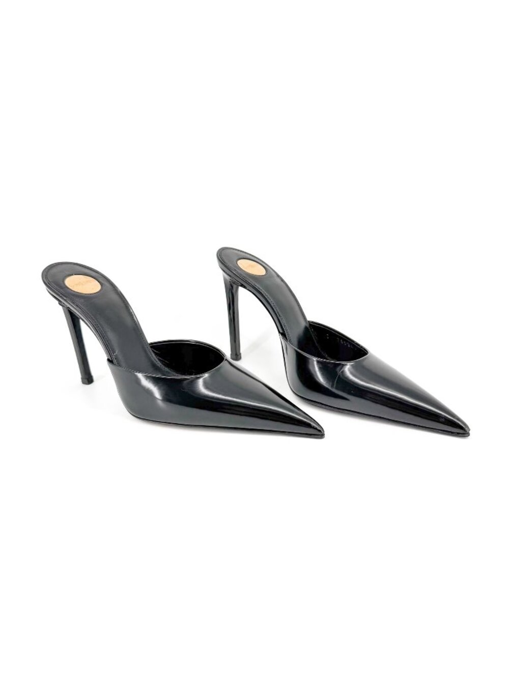 Saint Laurent Tabou Mule Pumps Heels Black Leather Pointed Toe Size 38.5 US 8.5